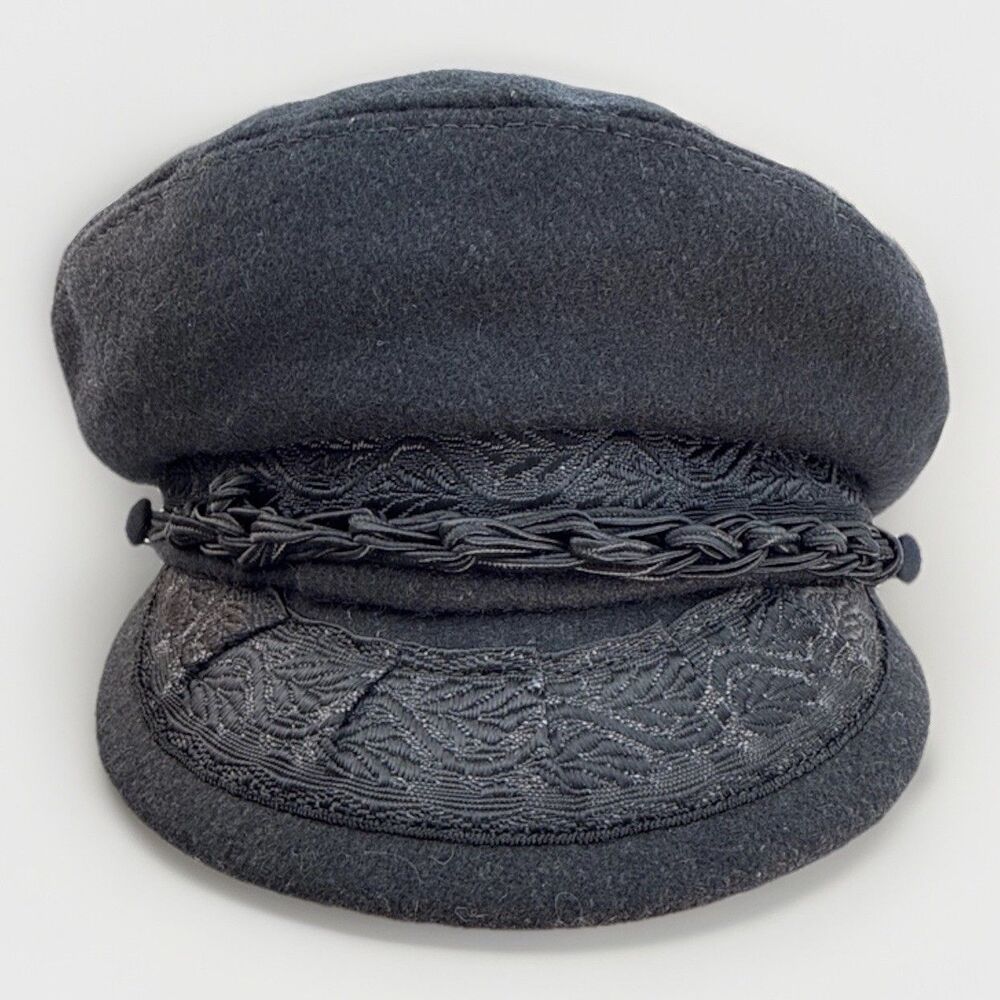 Vintage Greek Fishermans Cap Made In Greece Wool Nylon Size M - 7 1/8 Black